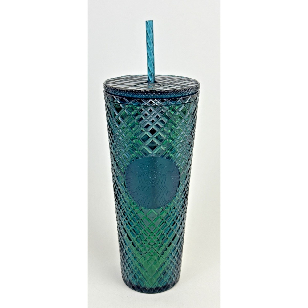 Starbucks 2021 Winter Holiday Jeweled Tumbler Cold Cup 24 oz Dark Teal w/Straw